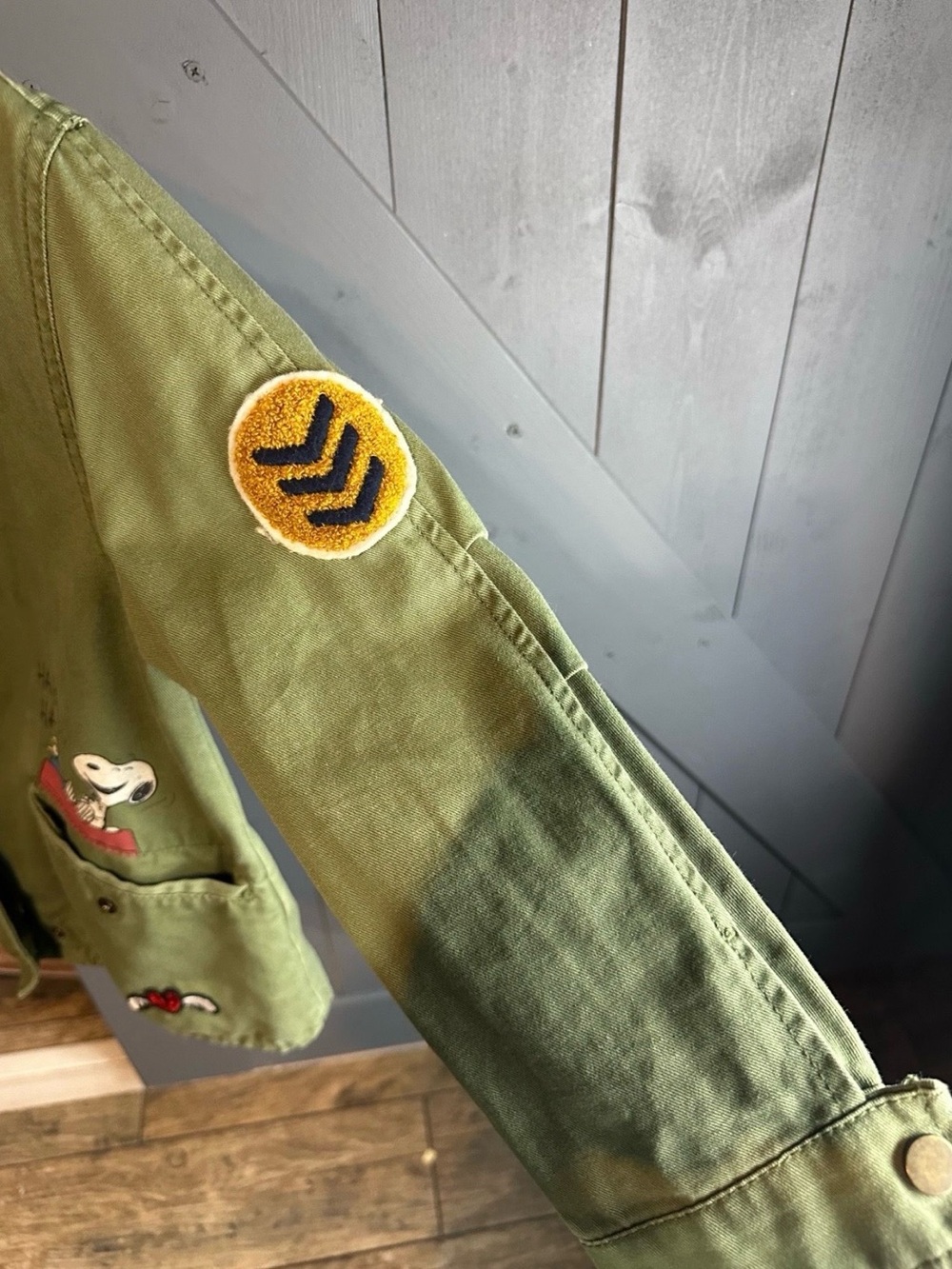 Peanuts Olive Green Snoopy & Woodstock Patch Jacket - Picture 3 of 6
